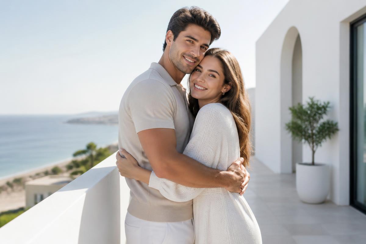 Happy couple embracing outdoors